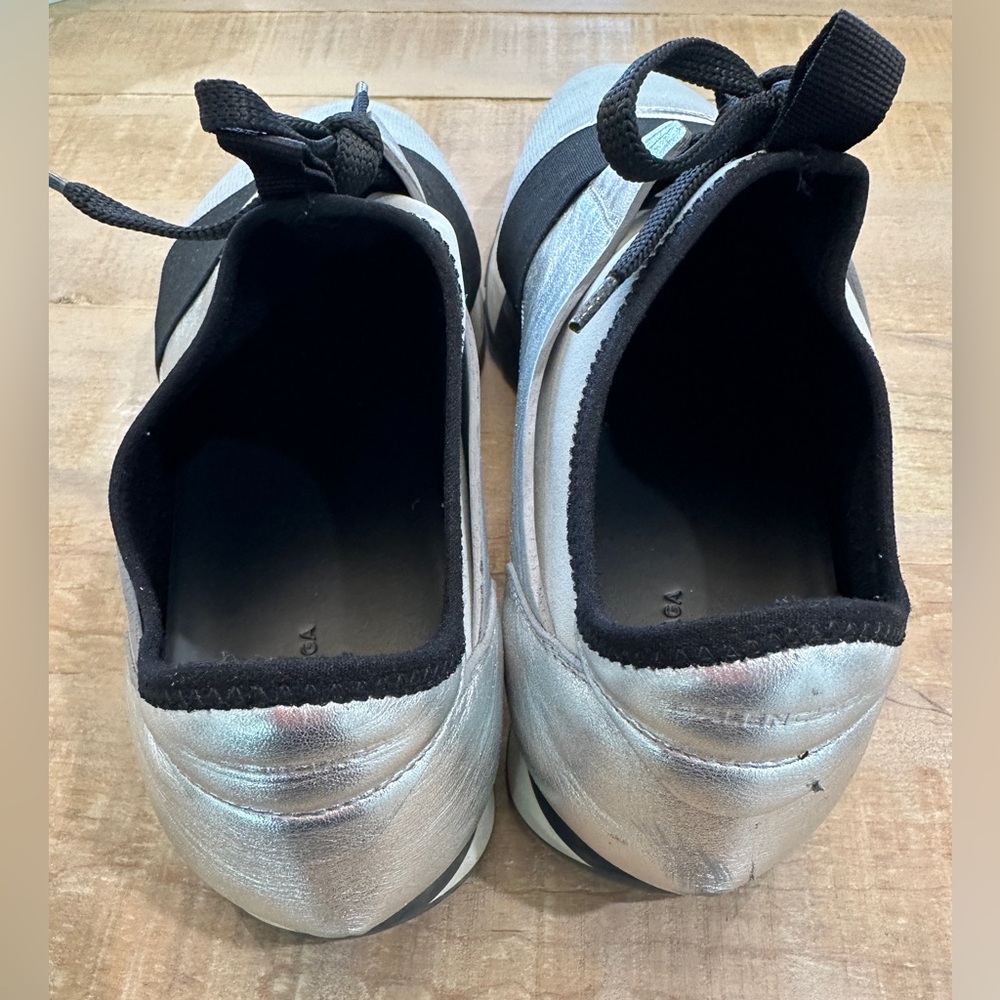 Balenciaga race runner sneakers metallic silver grey black leather tennis shoes - Picture 9 of 14